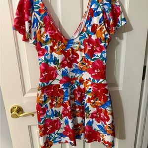 Cupshe Floral One Piece Swimsuit - Red and Blue